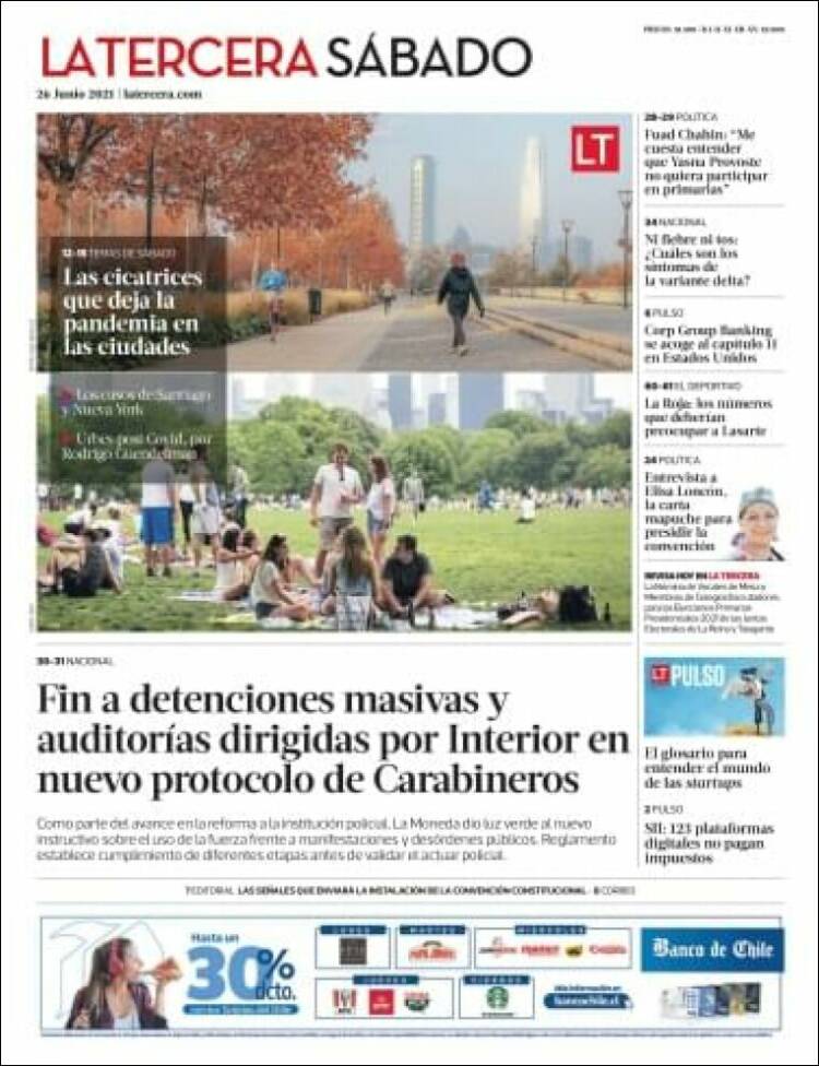 Portada de La Tercera (Chile)
