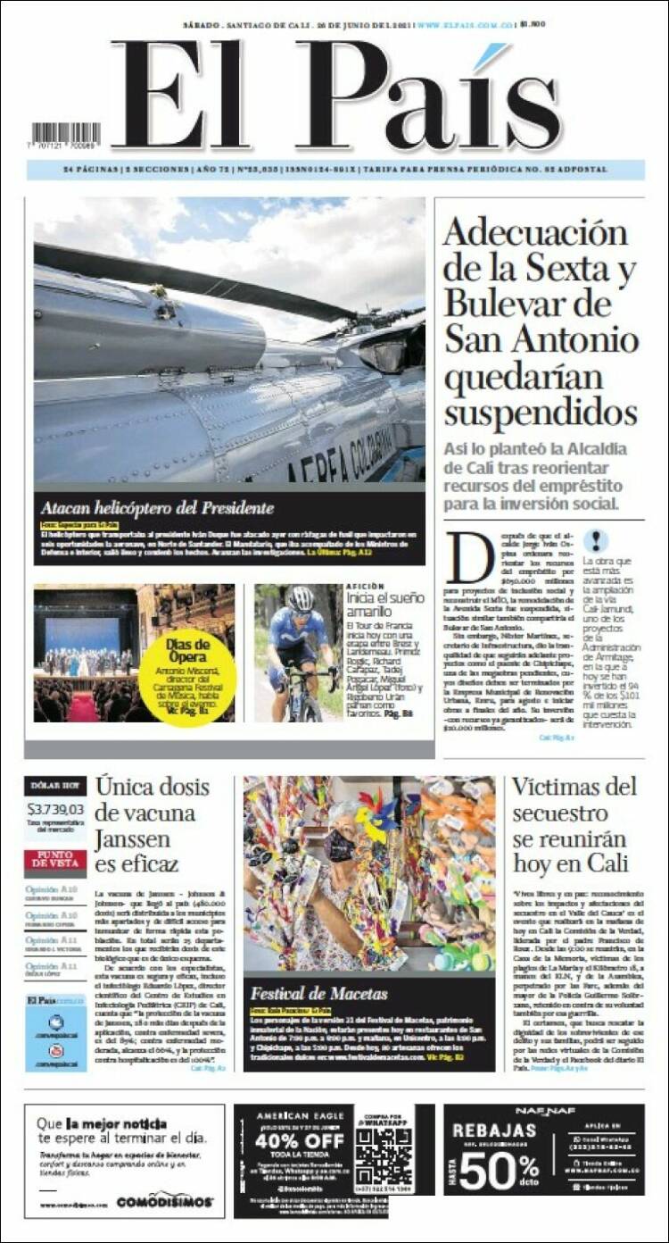 Portada de El País - Cali (Colombia)