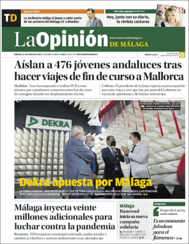 Portada de La Opinión de Málaga (Espa&ntilde;a)