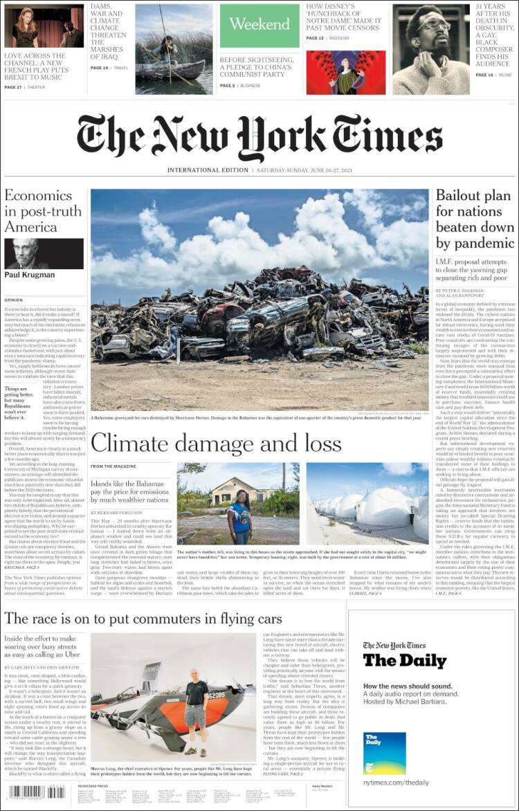 Portada de International New York Times (Europa)