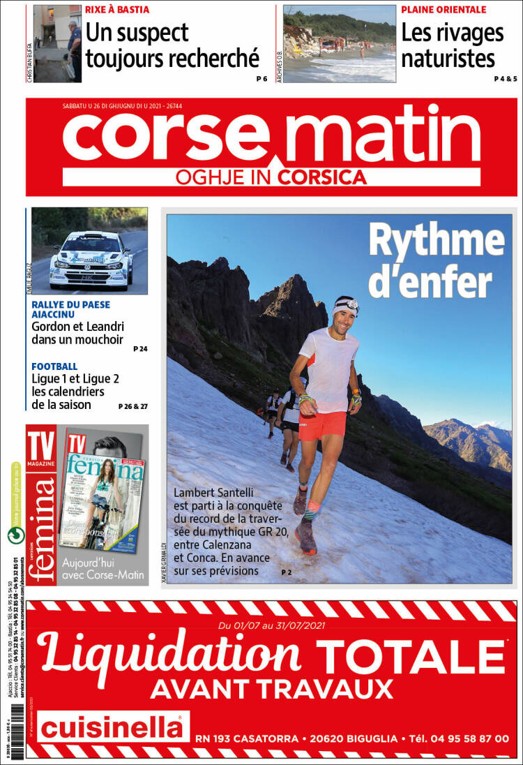Portada de Corse-Matin (Francia)