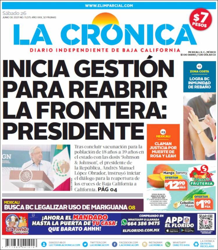 Portada de La Crónica de Baja California (México)