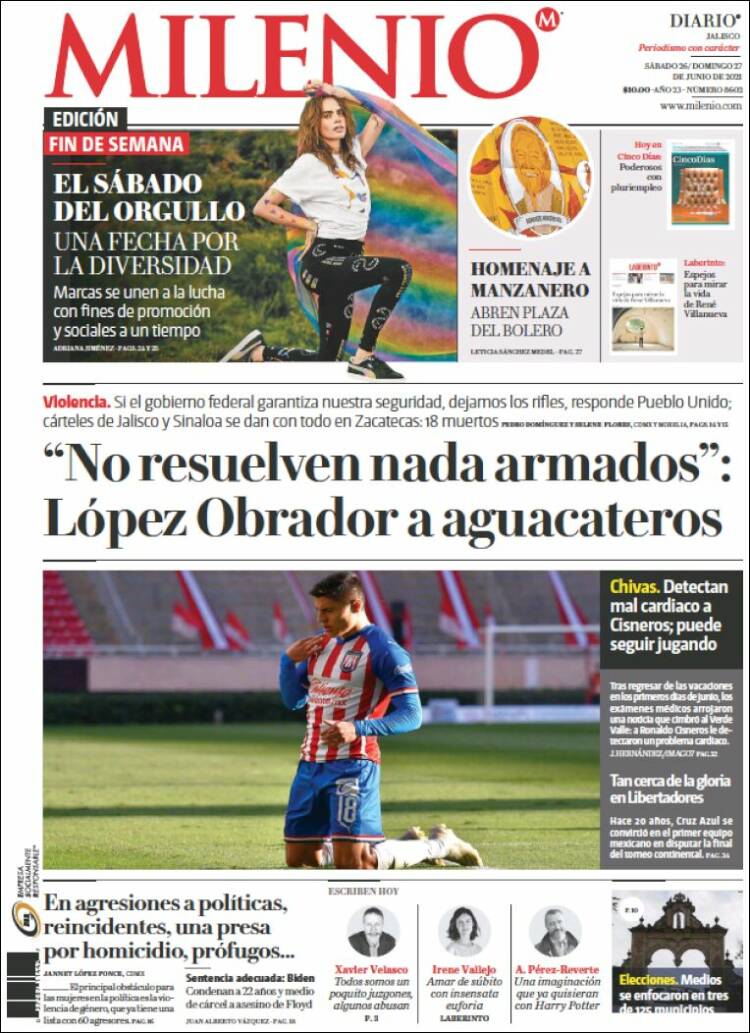 Portada de Milenio - Jalisco (México)