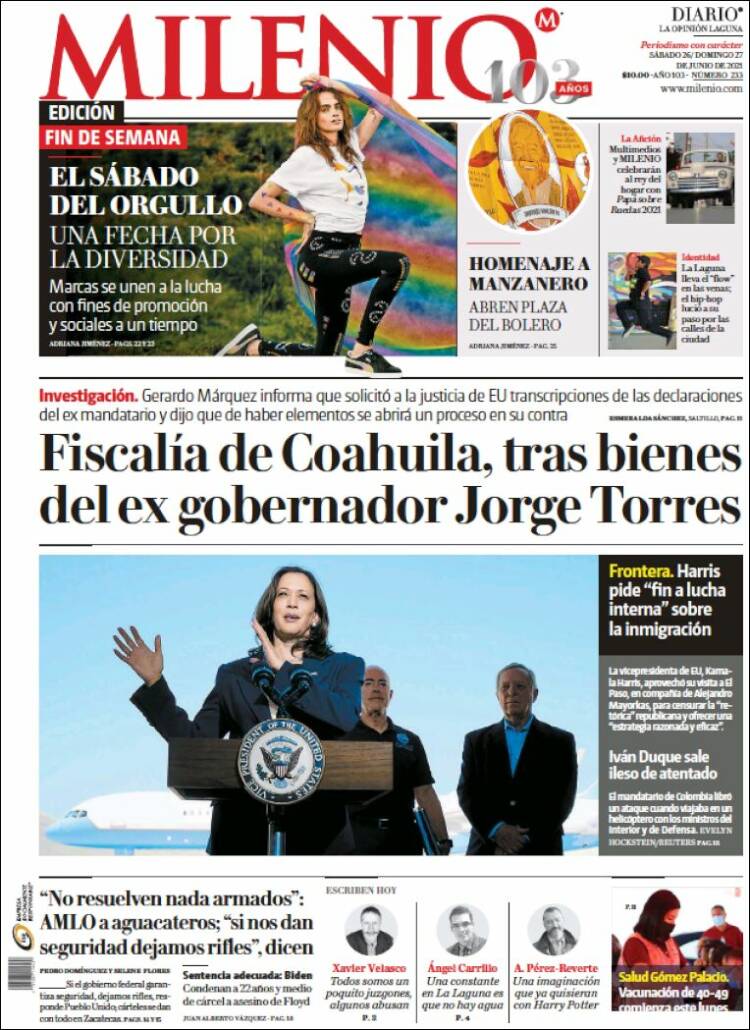 Portada de Milenio - Laguna (México)