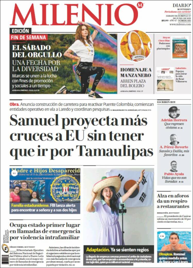 Portada de Milenio de Monterrey (México)