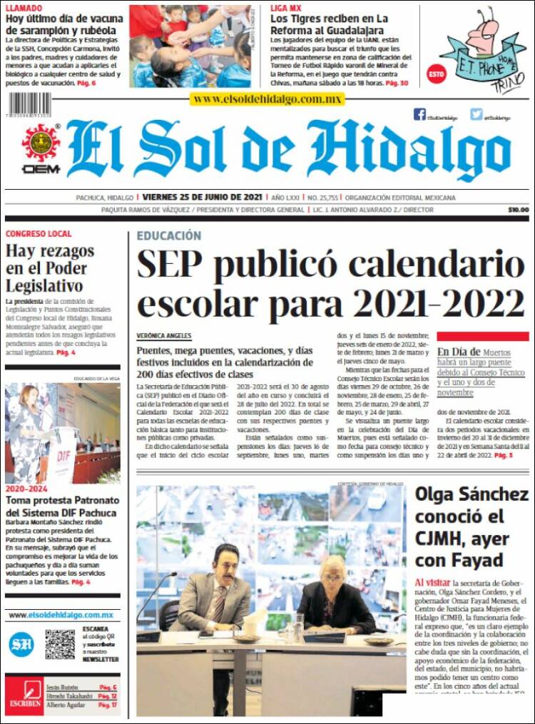 Portada de El Sol de Hidalgo (México)