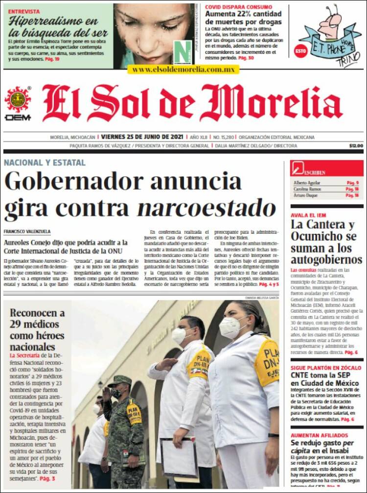 Portada de El Sol de Morelia (México)