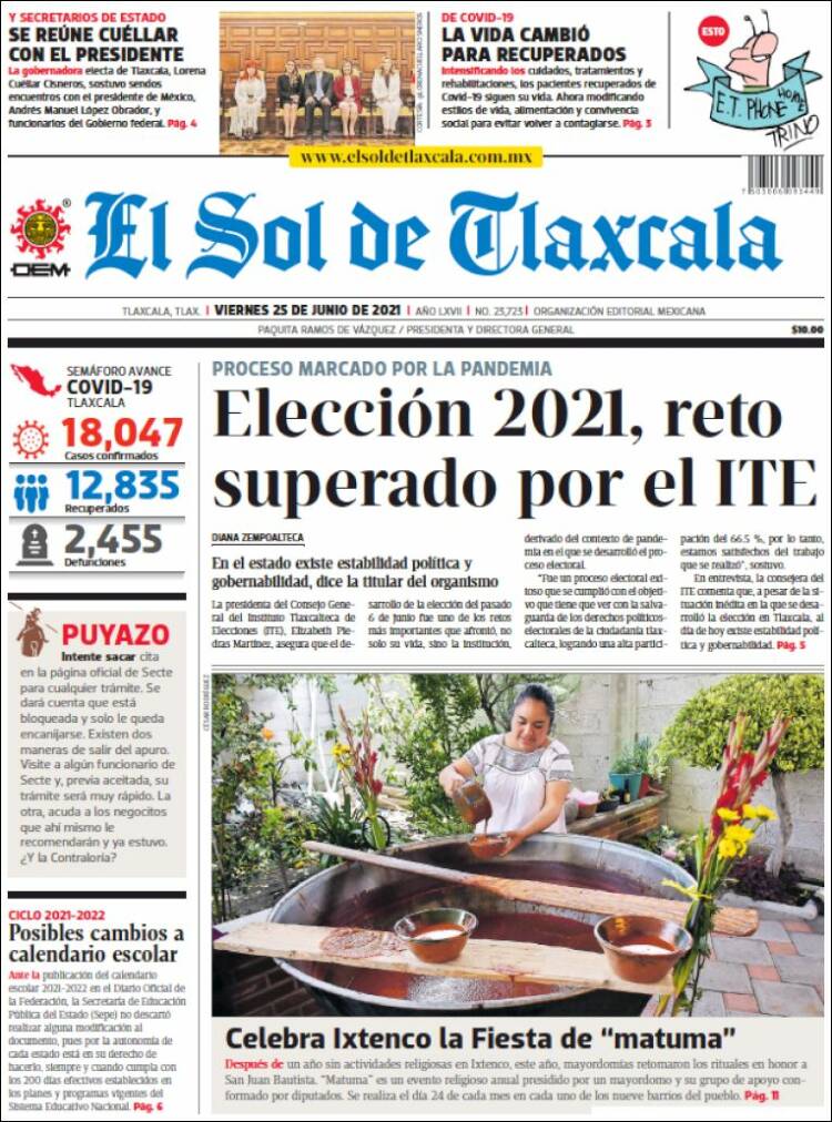 Portada de El Sol de Tlaxcala (México)