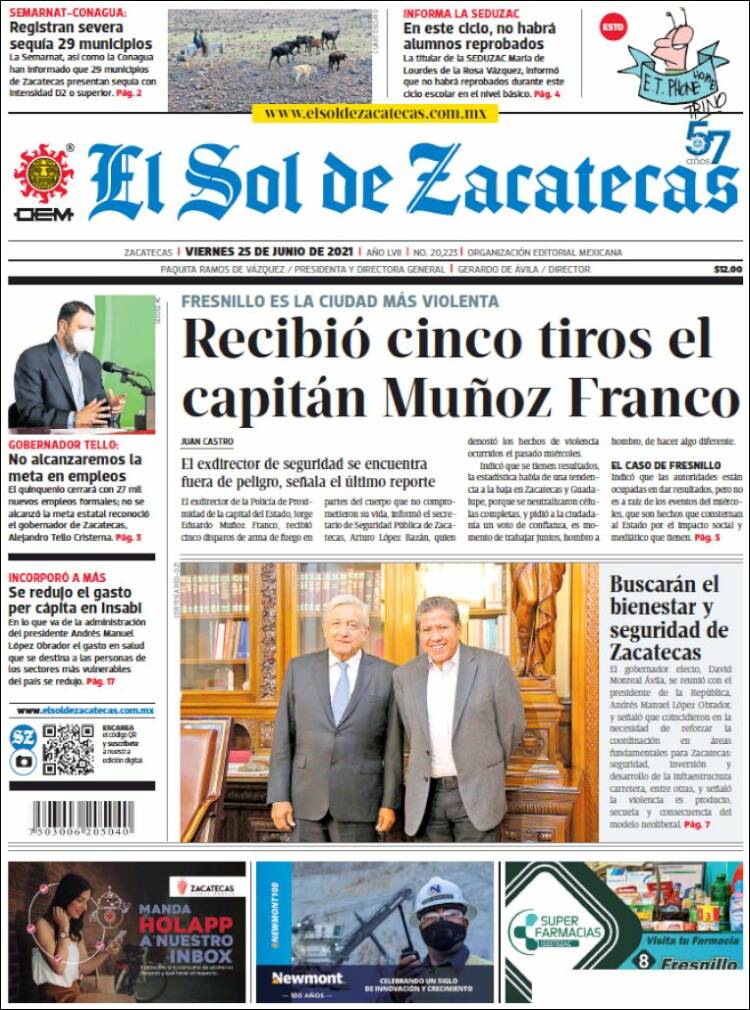 Portada de El Sol de Zacatecas (México)