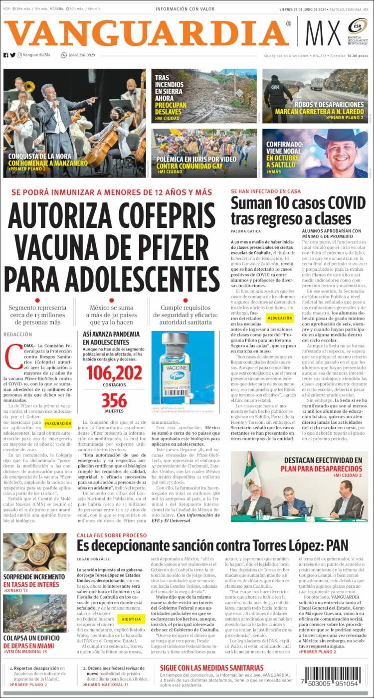 Portada de Vanguardia (México)