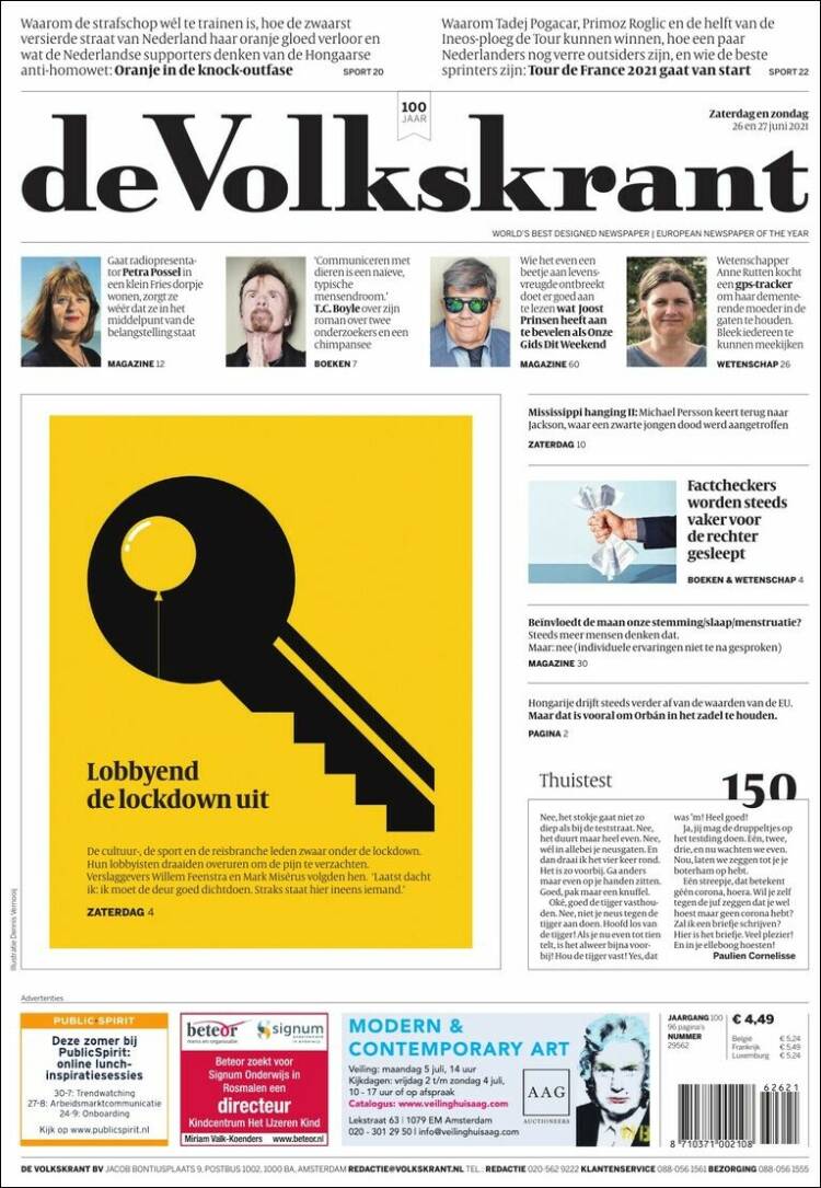 Portada de De Volkskrant (Pa&iacute;ses Bajos)
