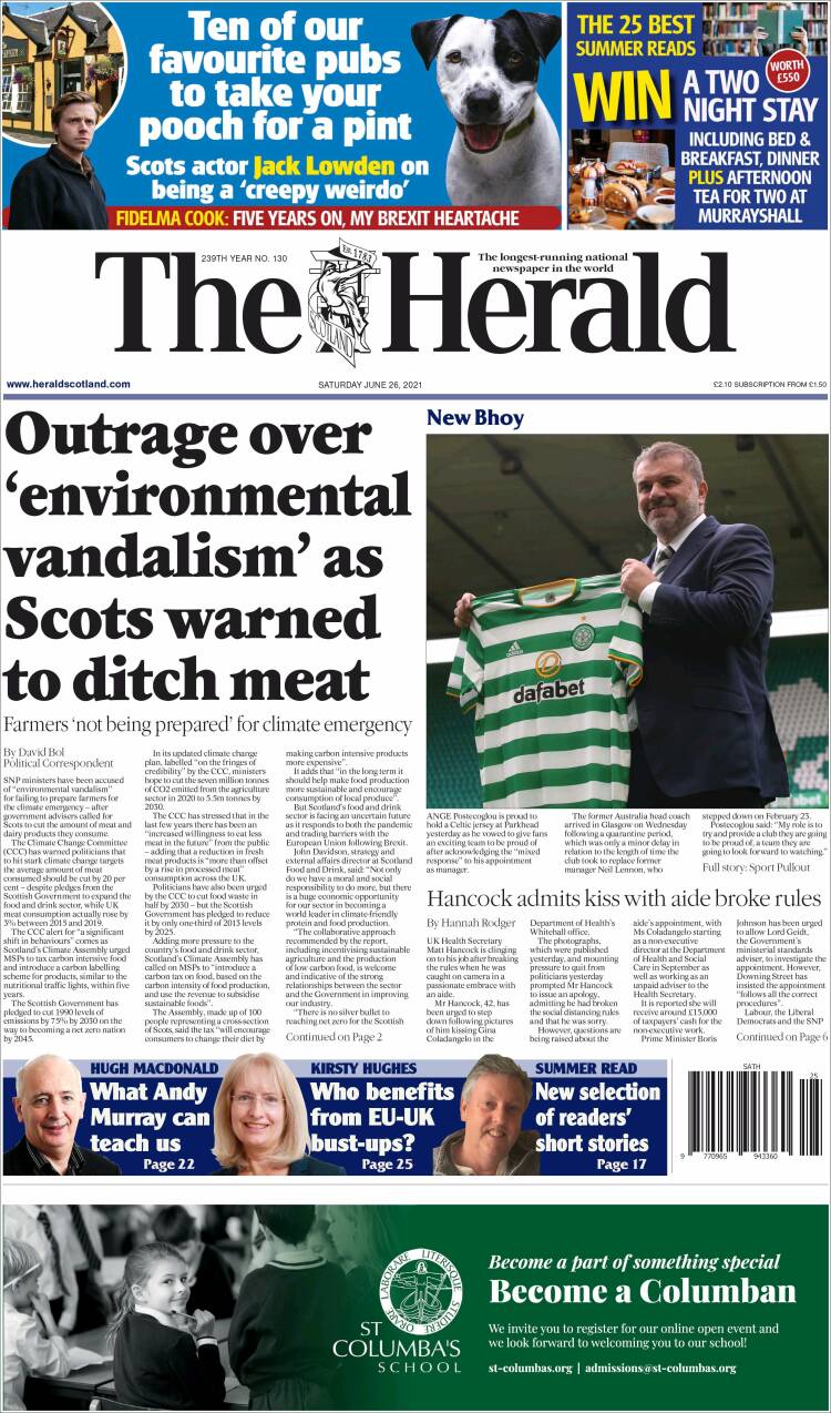 Portada de The Herald (Reino Unido)