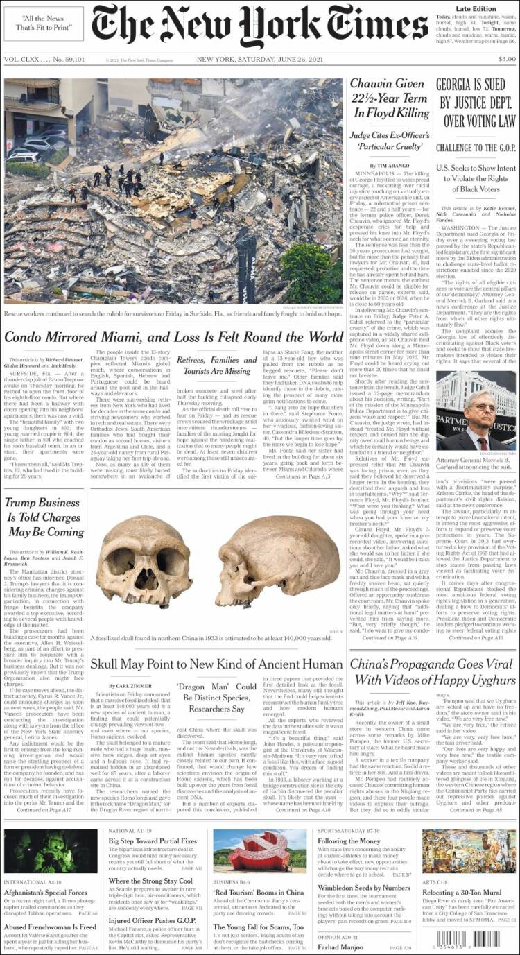 Portada de New York Times (USA)