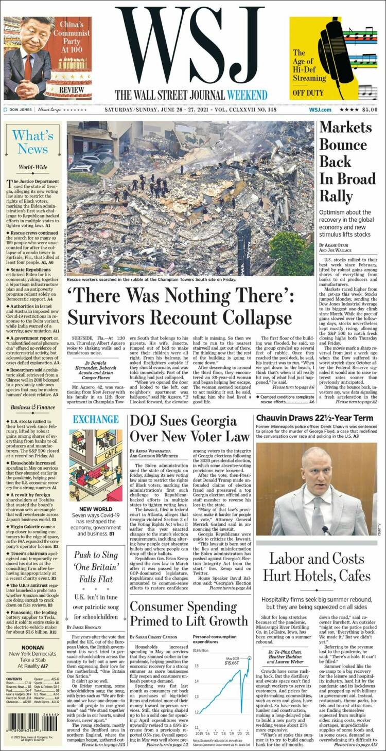 Portada de Wall Street Journal (USA)