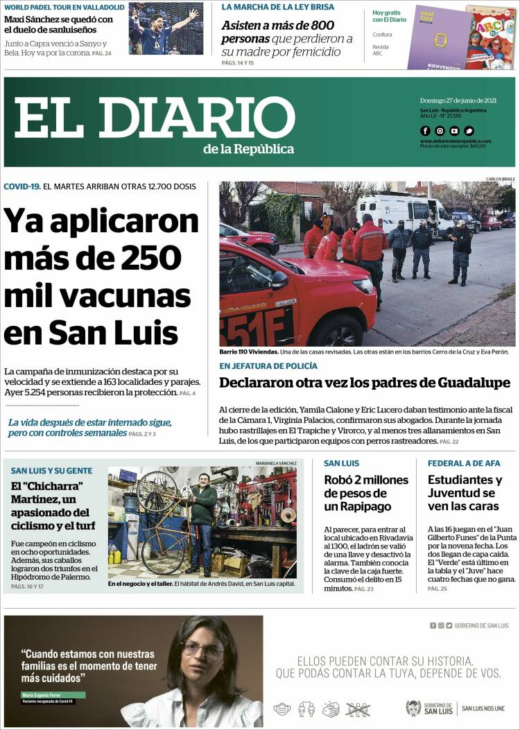Portada de Diario de la República (Argentina)