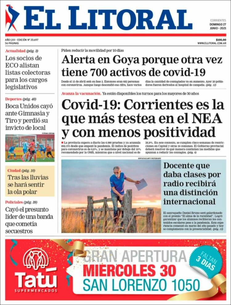 Portada de El Litoral Corrientes (Argentina)