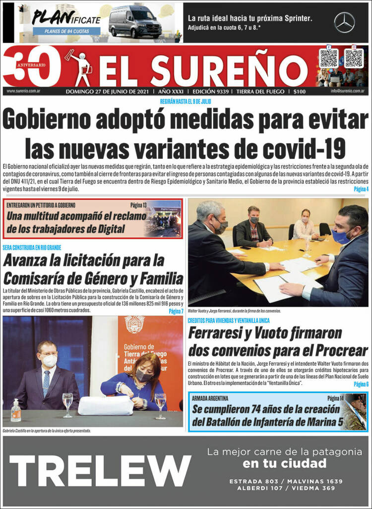 Portada de Diario El Sureño (Argentina)