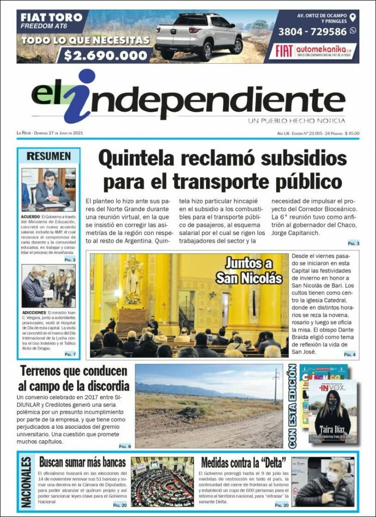 Portada de El Independiente (Argentina)