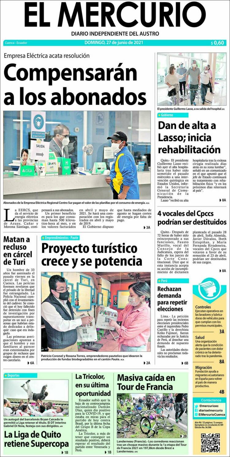 Portada de Diario El Mercurio (Ecuador)