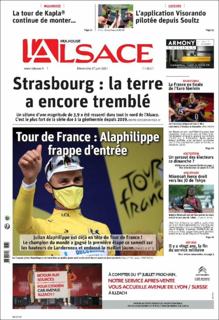 Portada de Journal L'Alsace (Francia)