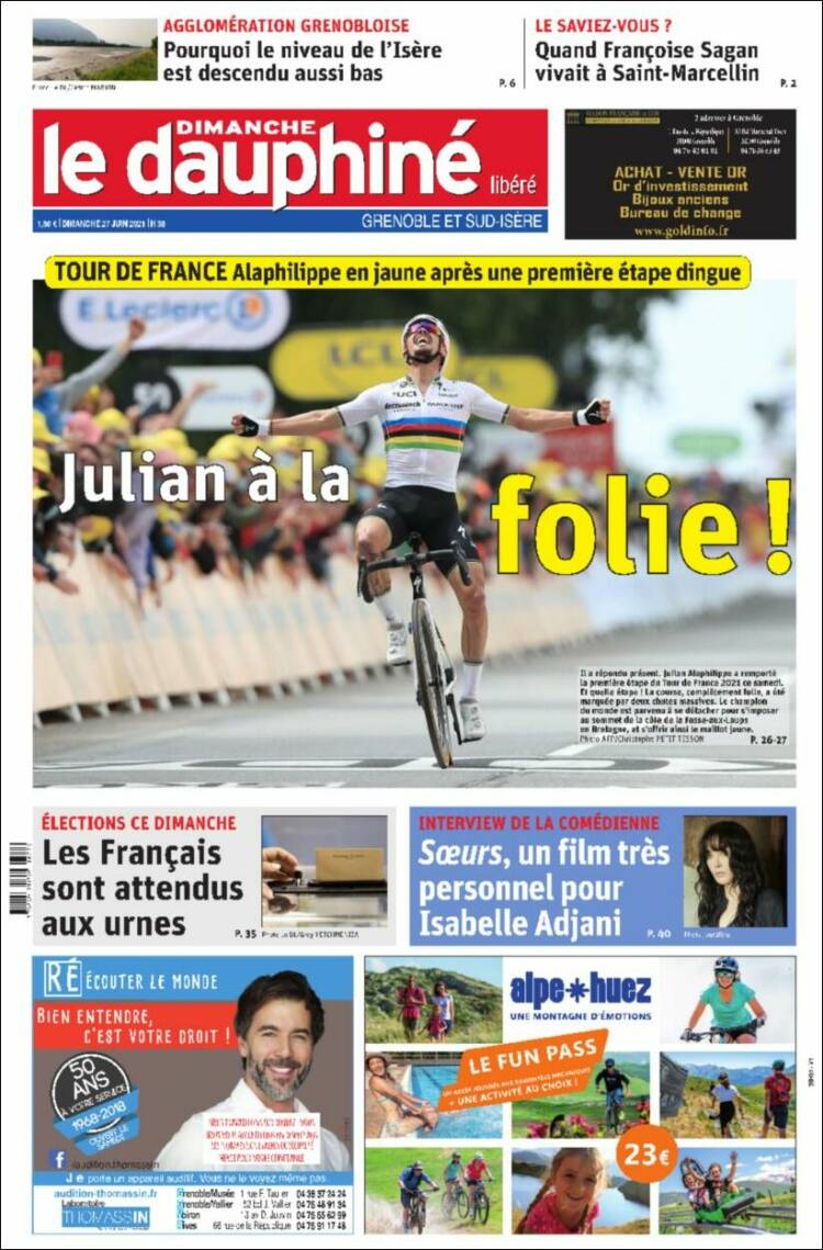 Portada de Le Dauphiné Libéré (Francia)