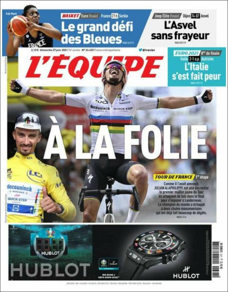 Portada de L'Equipe (Francia)