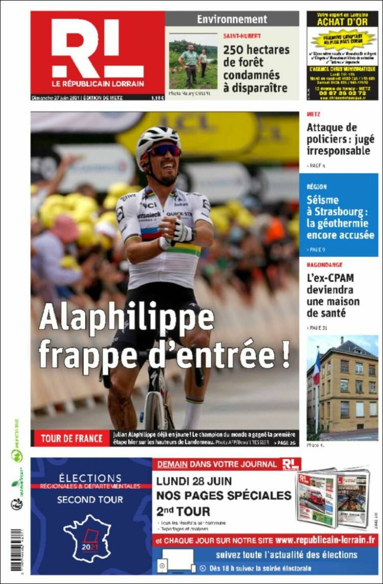 Portada de Le Republicain Lorrain (France)