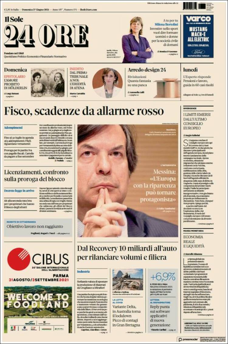 Portada de Il Sole 24 ORE (Italia)