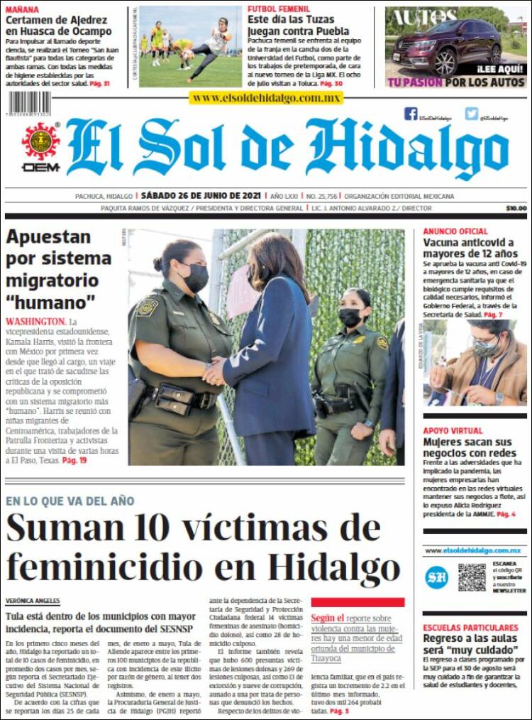 Portada de El Sol de Hidalgo (México)