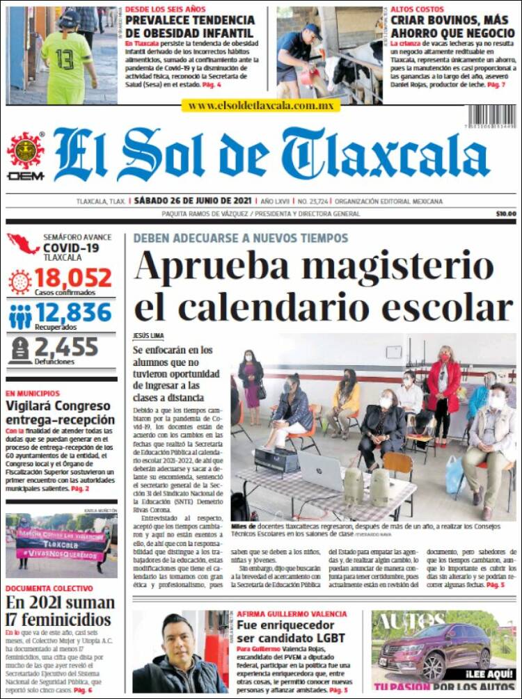 Portada de El Sol de Tlaxcala (México)