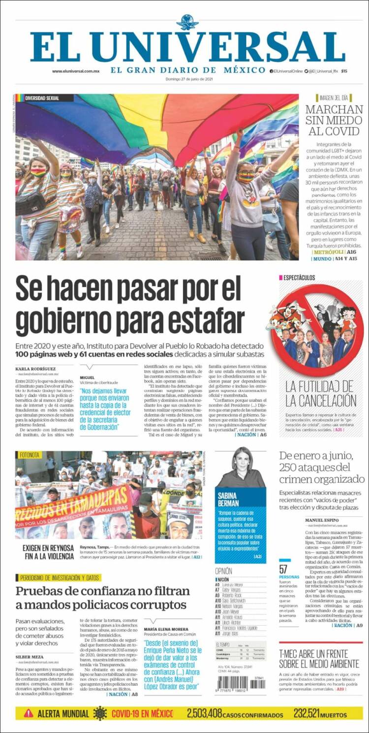 Portada de El Universal (México)