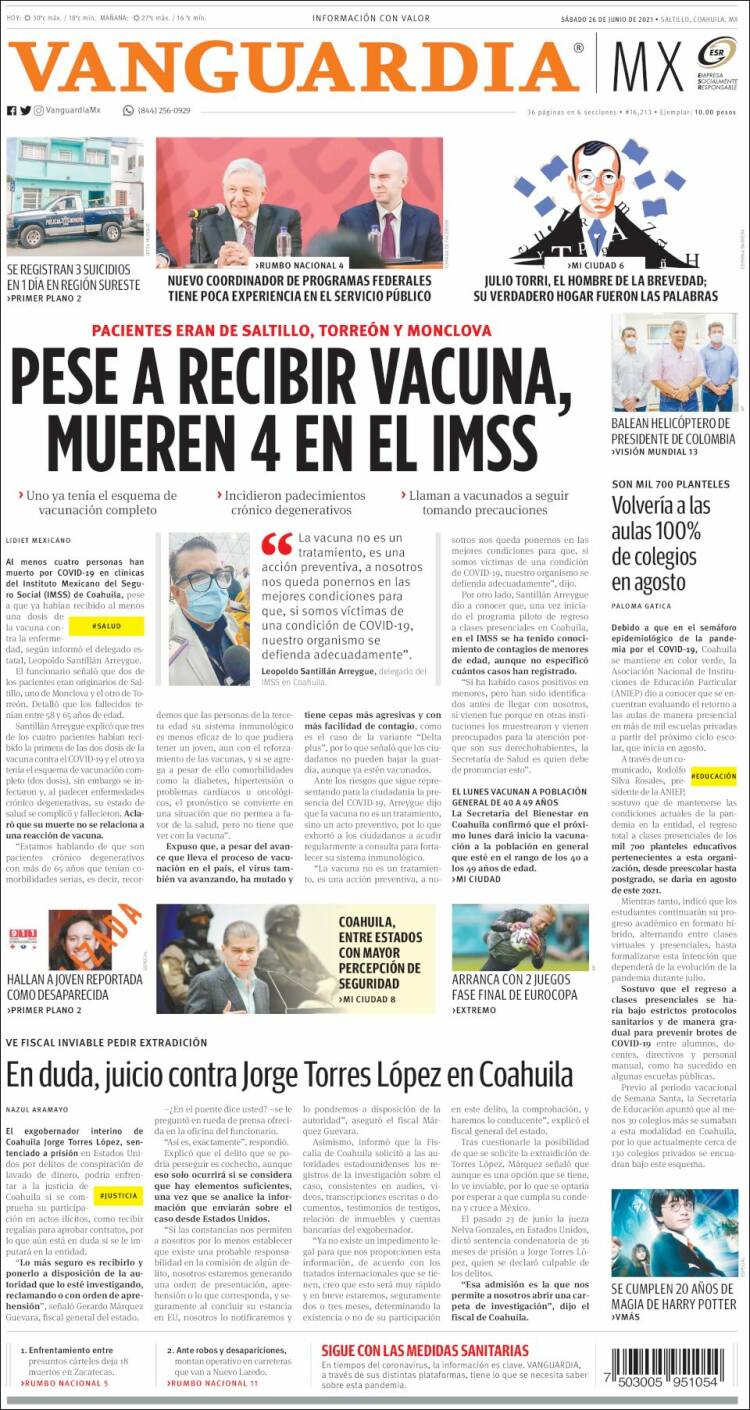 Portada de Vanguardia (México)