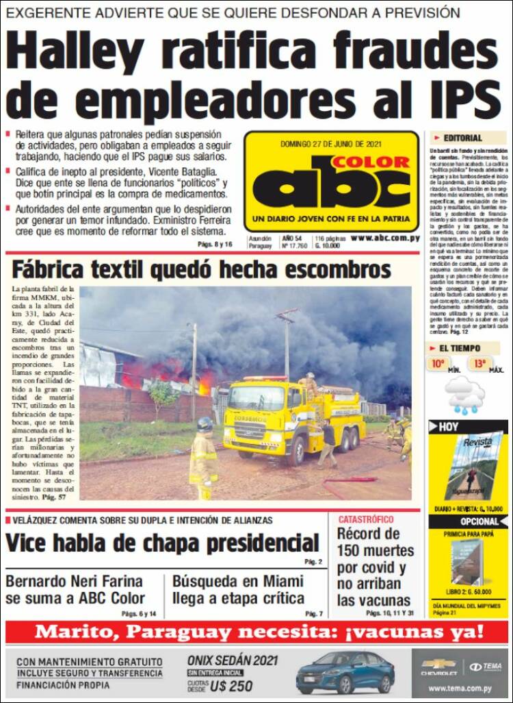 Portada de ABC Color (Paraguay)