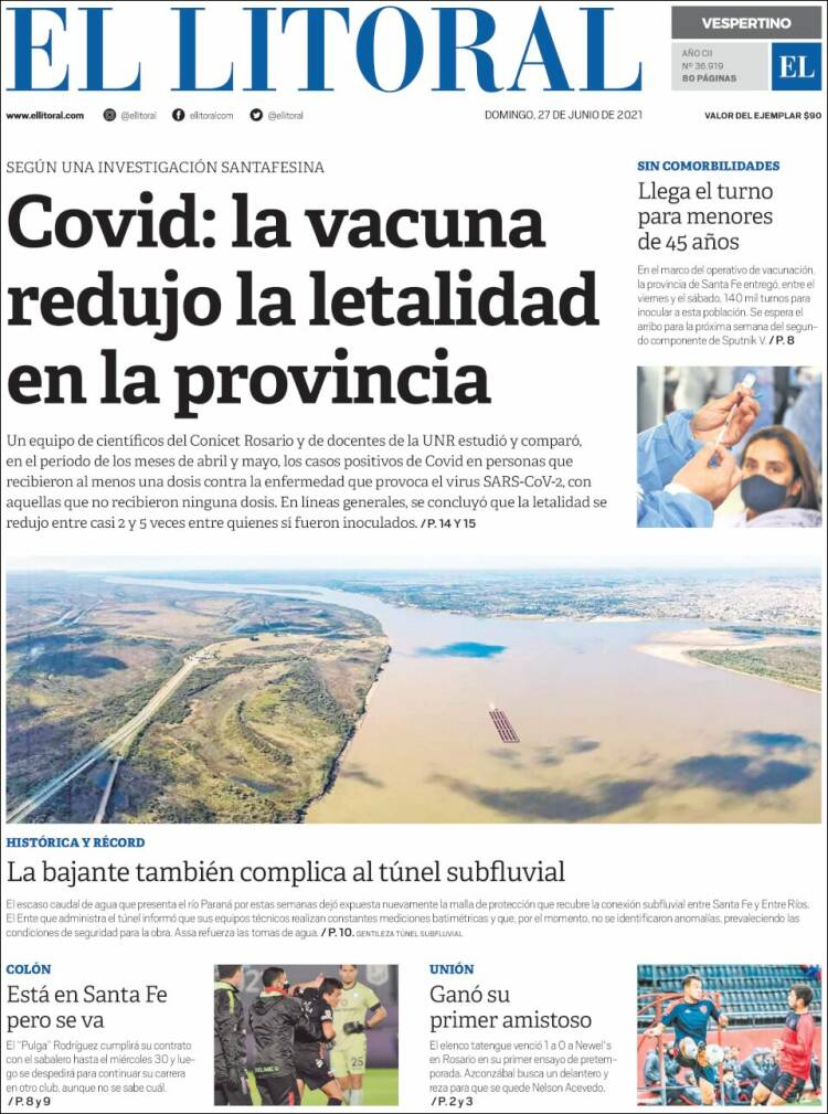 Portada de Diario El Litoral (Argentina)