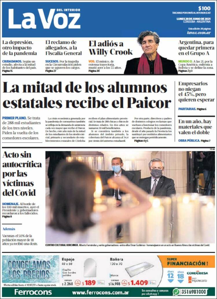 Portada de La Voz del Interior (Argentina)
