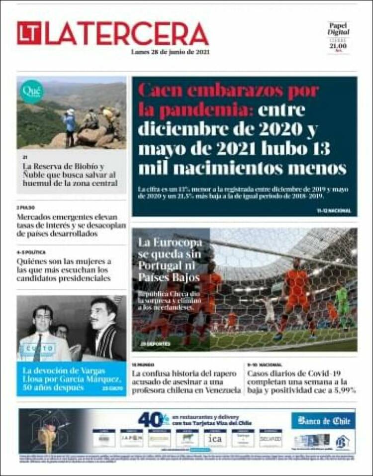 Portada de La Tercera (Chile)