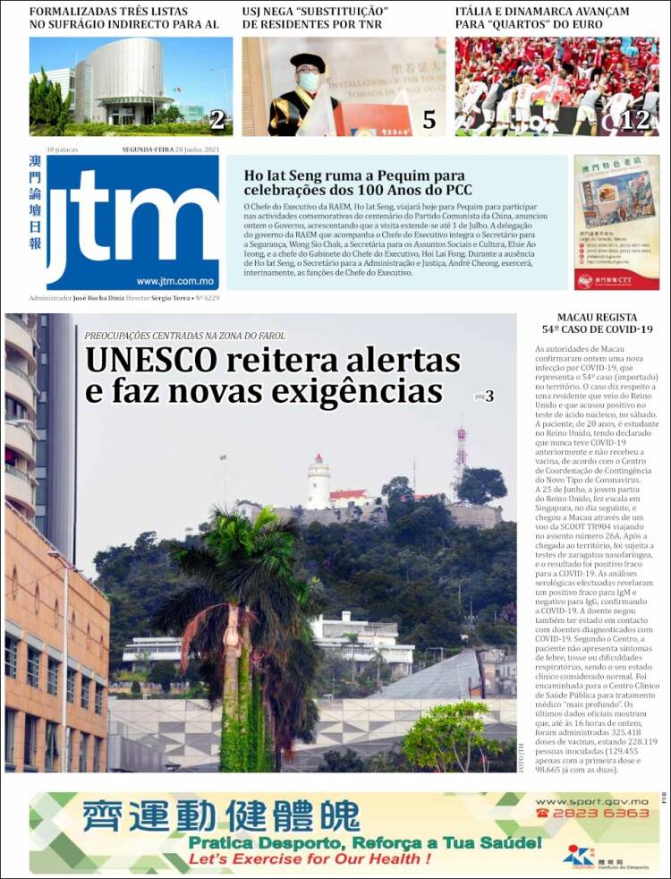 Portada de Jornal Tribuna de Macau (China)