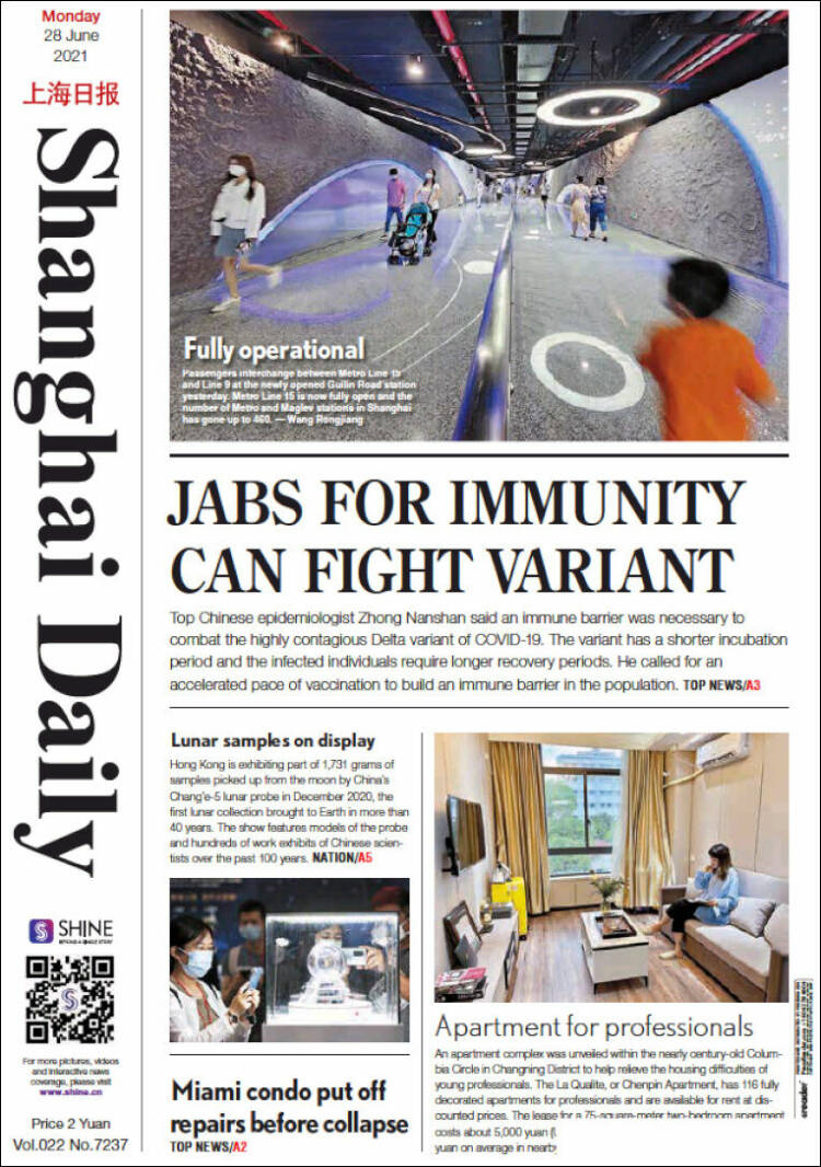 Portada de Shanghai Daily (China)