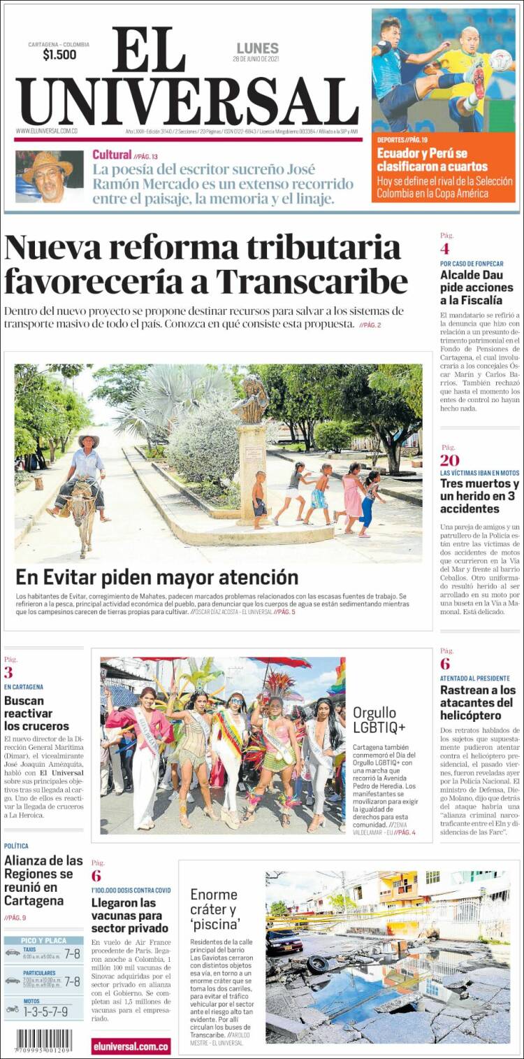 Portada de El Universal (Colombia)