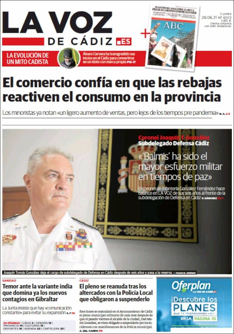 Portada de La Voz de Cádiz (España)