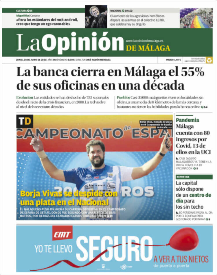 Portada de La Opinión de Málaga (España)