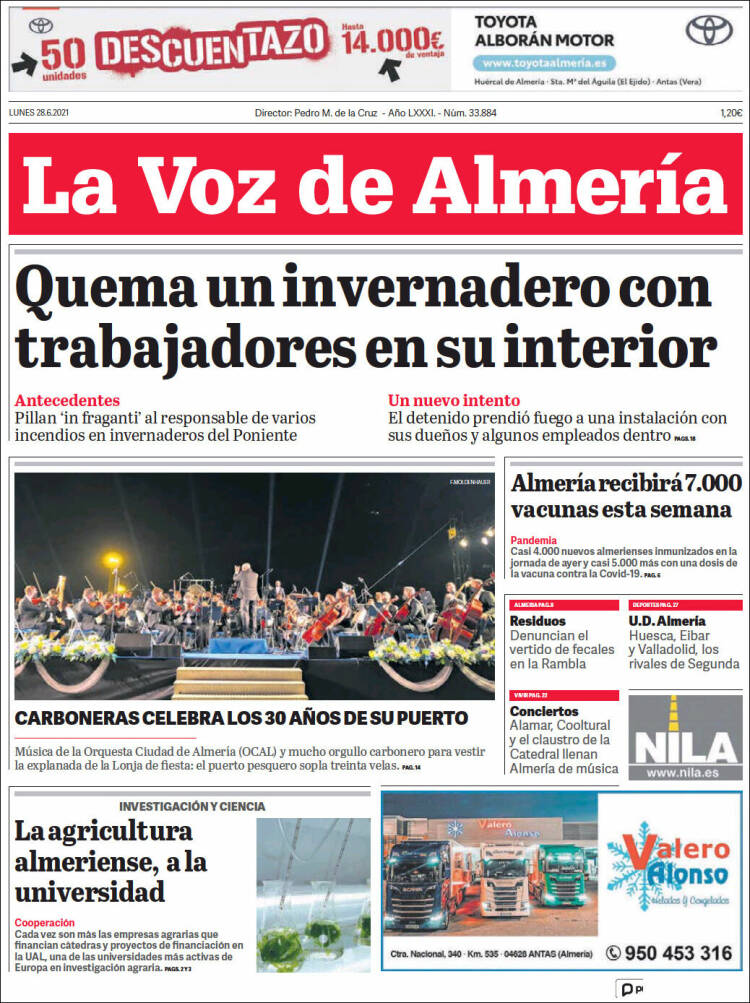 Portada de La Voz de Almería (España)