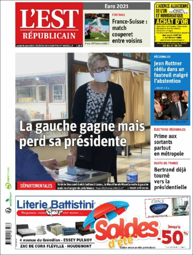 Portada de L'Est Republicain (Francia)