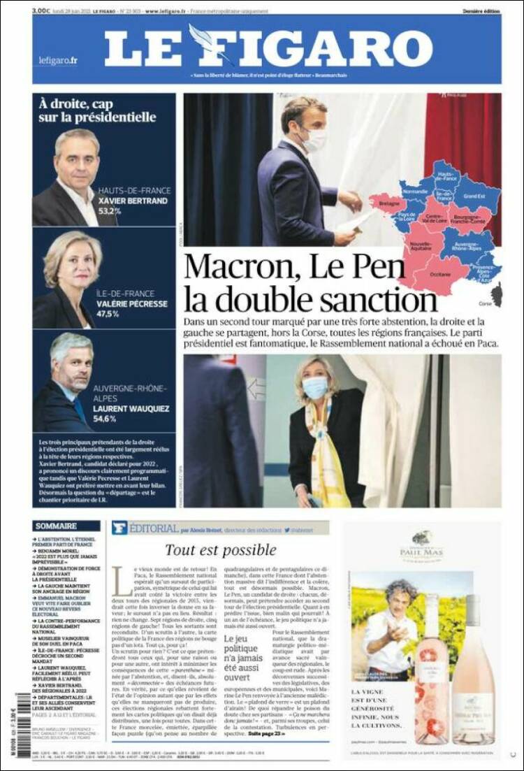 Portada de Le Figaro (Francia)
