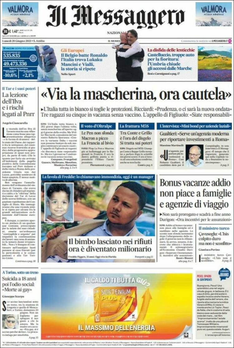 Portada de Il Messaggero (Italia)