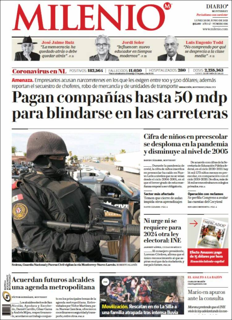 Portada de Milenio de Monterrey (México)