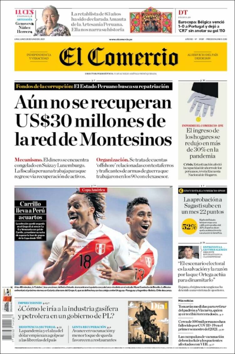 Portada de El Comercio (Per&uacute;)