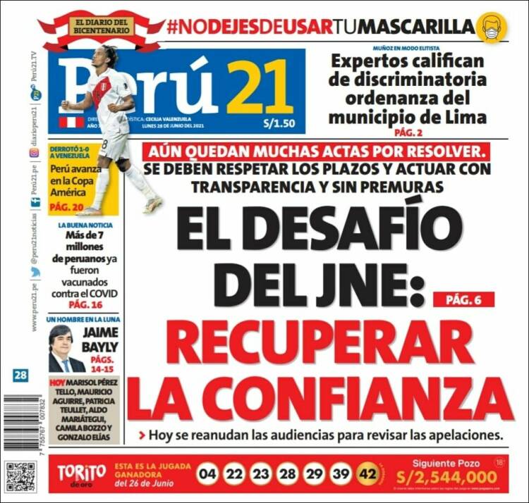 Portada de Perú 21 (Per&uacute;)