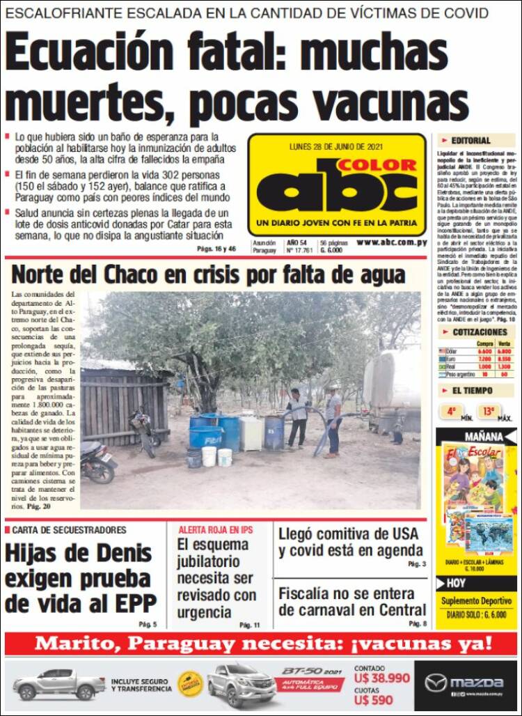 Portada de ABC Color (Paraguay)