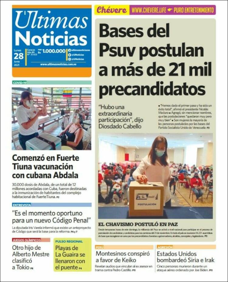 Portada de Últimas Noticias (Venezuela)